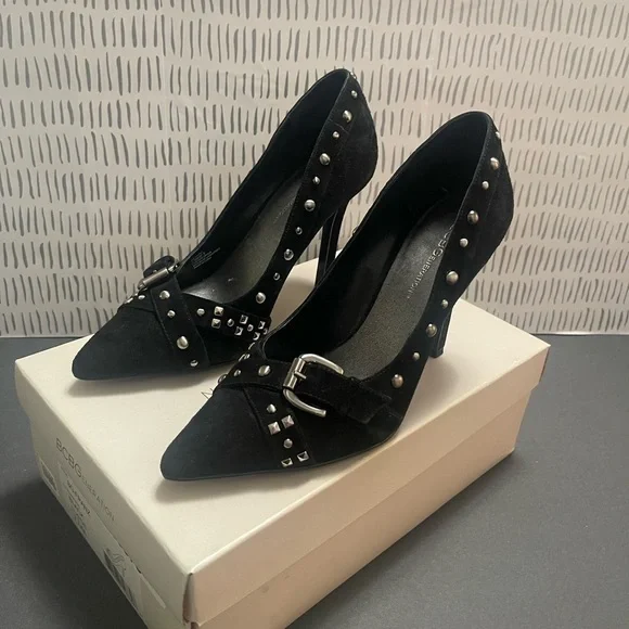 BCBG Generation -  Black Suede Studded Leather Stiletto Women’s Heels Size 7.5 - Picture 7 of 8